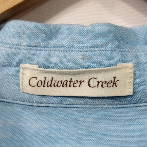 Coldwater Creek 100% Linen Button-Up Shirt Womens 1X Blue Boho Retro Minimalist - Picture 7 of 9